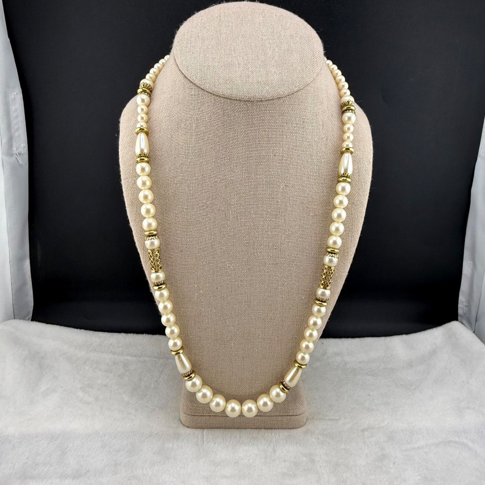 Vintage 1928 Beaded Necklace Imitation Pearl 24"